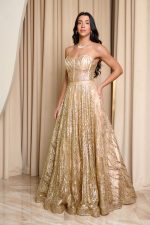 Φόρεμα maxi με τρισδιάστατο γκλίτερ και κορσέ χρυσό - Image 4