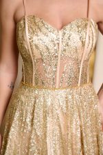 Φόρεμα maxi με τρισδιάστατο γκλίτερ και κορσέ χρυσό - Image 6