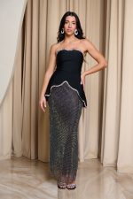 Σετ μπούστο - φούστα με δίχτυ και στρας μαύρο