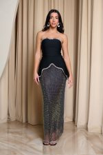 Σετ μπούστο - φούστα με δίχτυ και στρας μαύρο - Image 2