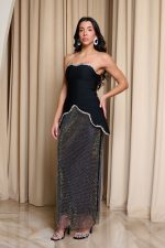 Σετ μπούστο - φούστα με δίχτυ και στρας μαύρο - Image 4