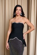 Σετ μπούστο - φούστα με δίχτυ και στρας μαύρο - Image 6