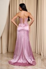 Φόρεμα maxi σατεν με κορσέ baby pink - Image 4