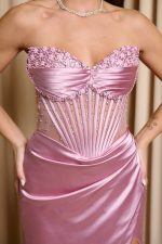 Φόρεμα maxi σατεν με κορσέ baby pink - Image 5