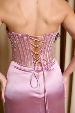 Φόρεμα maxi σατεν με κορσέ baby pink - Image 6