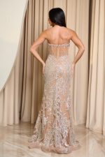 Φόρεμα maxi γοργονέ με παγιέτες και πέτρες nude - Image 5