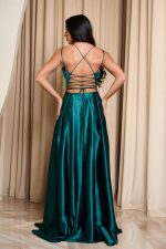 Φόρεμα maxi σατεν με πιέτες κυπαρισσί - Image 5
