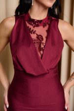 Φόρεμα maxi ντραπέ με λεπτομέρεια διαφάνεια βουργουνδί - Image 5