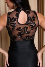 Φόρεμα maxi ντραπέ με λεπτομέρεια διαφάνεια μαύρο - Image 7