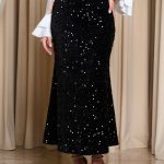 Φούστα velvet midi με παγιέτες μαύρη