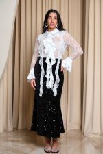 Φούστα velvet midi με παγιέτες μαύρη - Image 2