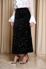 Φούστα velvet midi με παγιέτες μαύρη - Image 3