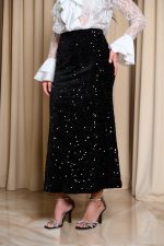 Φούστα velvet midi με παγιέτες μαύρη - Image 4