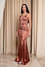 Φόρεμα γοργονέ maxi με στρας bronze - Image 3