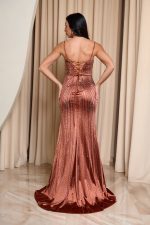 Φόρεμα γοργονέ maxi με στρας bronze - Image 4