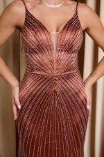 Φόρεμα γοργονέ maxi με στρας bronze - Image 5