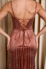 Φόρεμα γοργονέ maxi με στρας bronze - Image 6