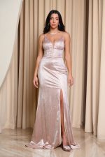 Φόρεμα γοργονέ maxi με στρας σαμπανιζέ - Image 2