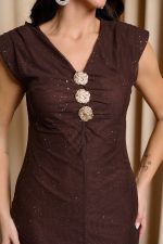 Φόρεμα midi με τούλι και χρυσές λεπτομέρειες καφέ - Image 5