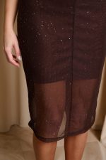 Φόρεμα midi με τούλι και χρυσές λεπτομέρειες καφέ - Image 6