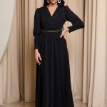 Φόρεμα maxi lurex με ζώνη μαύρο