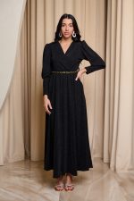 Φόρεμα maxi lurex με ζώνη μαύρο