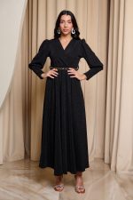 Φόρεμα maxi lurex με ζώνη μαύρο - Image 2