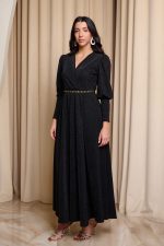 Φόρεμα maxi lurex με ζώνη μαύρο - Image 3