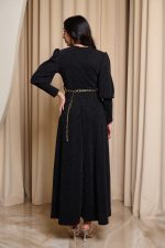 Φόρεμα maxi lurex με ζώνη μαύρο - Image 4