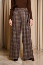 Παντελόνι ψηλόμεσο καρό με ζώνη καφέ - Image 3