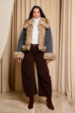 Τζάκετ τζιν με γούνα γκρι - Image 2