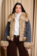 Τζάκετ τζιν με γούνα γκρι - Image 3