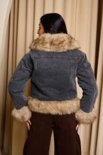 Τζάκετ τζιν με γούνα γκρι - Image 5