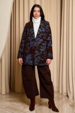 Σακάκι τζιν με velvet καφέ λεπτομέρειες και ζώνη - Image 2