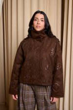 Τζάκετ καστόρι με κεντήματα καφέ - Image 3