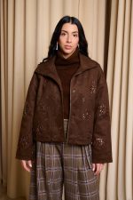 Τζάκετ καστόρι με κεντήματα καφέ - Image 4