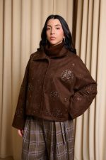 Τζάκετ καστόρι με κεντήματα καφέ - Image 5