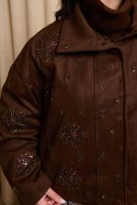 Τζάκετ καστόρι με κεντήματα καφέ - Image 7