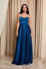 Φόρεμα maxi σατεν πετρόλ - Image 2