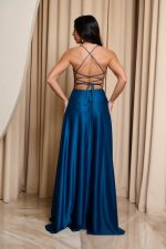 Φόρεμα maxi σατεν πετρόλ - Image 4