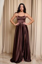 Φόρεμα maxi σατεν καφέ - Image 2