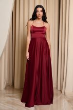 Φόρεμα maxi σατεν βουργουνδί - Image 2