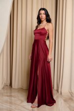 Φόρεμα maxi σατεν βουργουνδί - Image 3