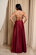 Φόρεμα maxi σατεν βουργουνδί - Image 4