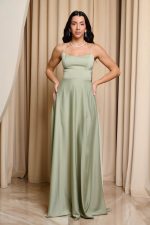 Φόρεμα maxi σατεν μέντα - Image 2