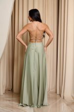 Φόρεμα maxi σατεν μέντα - Image 5