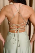 Φόρεμα maxi σατεν μέντα - Image 6