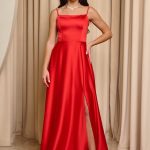 Φόρεμα maxi σατέν κόκκινο