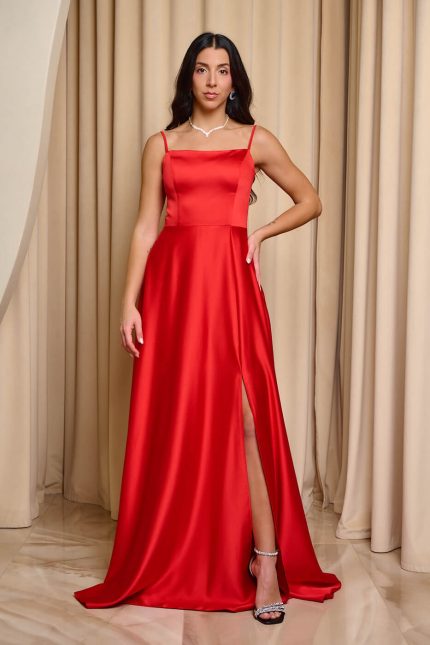 Φόρεμα maxi σατέν κόκκινο