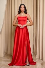 Φόρεμα maxi σατέν κόκκινο - Image 2